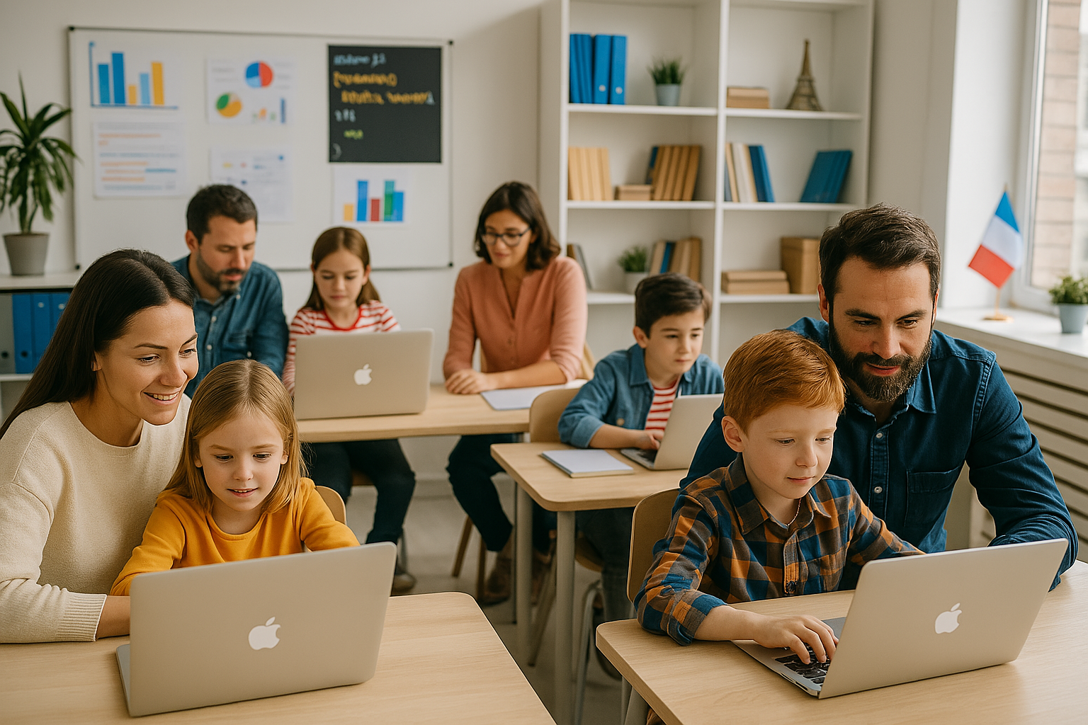 Enfants et parents apprenant à coder